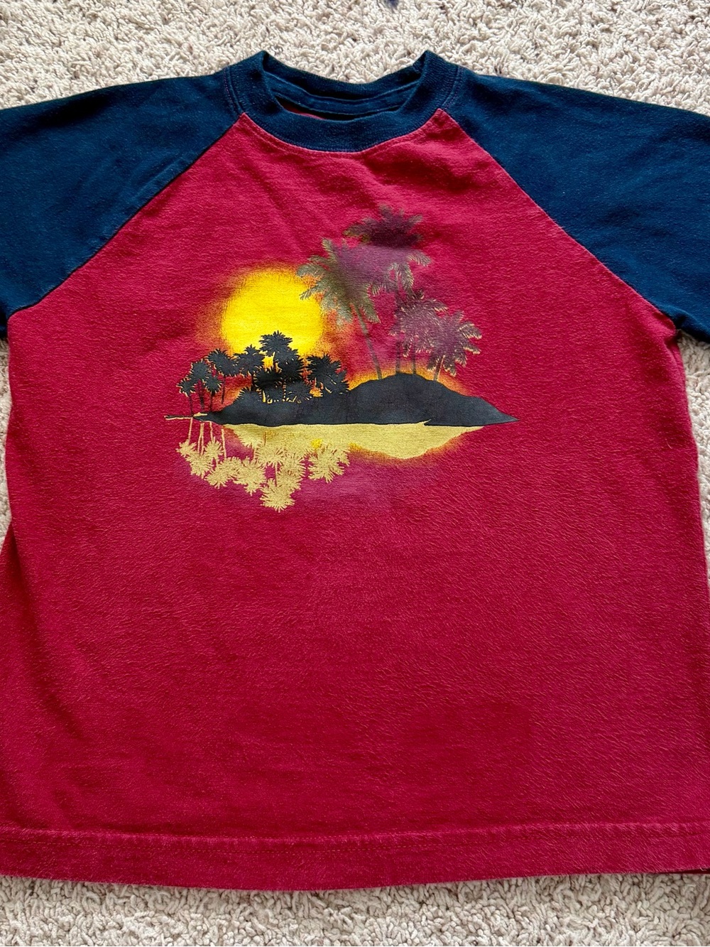 First Wave Red & Navy Sunset Palm Raglan Tee